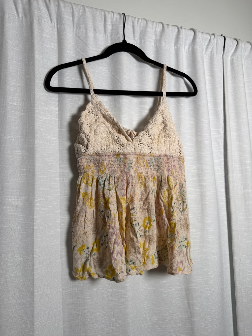 Free People Ivory Crochet Floral Babydoll Cami Top | Size Large - Picture 6 of 13